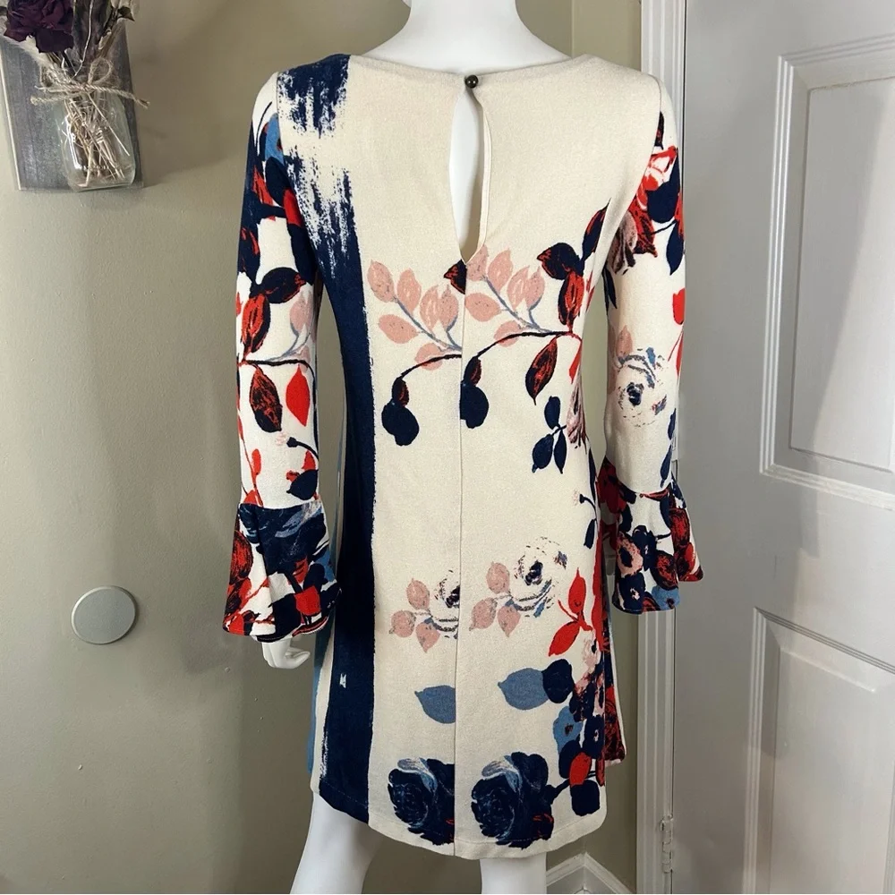 Maeve Anthousai Floral Knit Bell Sleeve Sweater Mini Dress - Picture 6 of 15